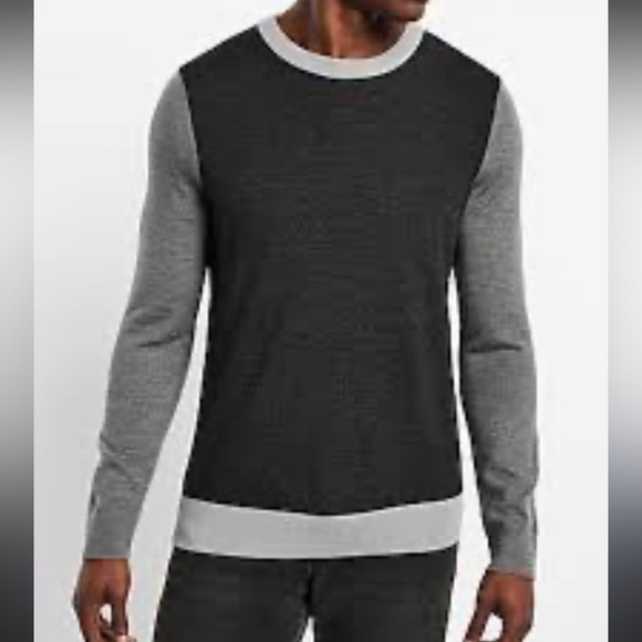 NWT! Express Men’s Merino Wool Gray Colorblock Crew Sweater L - Picture 1 of 8